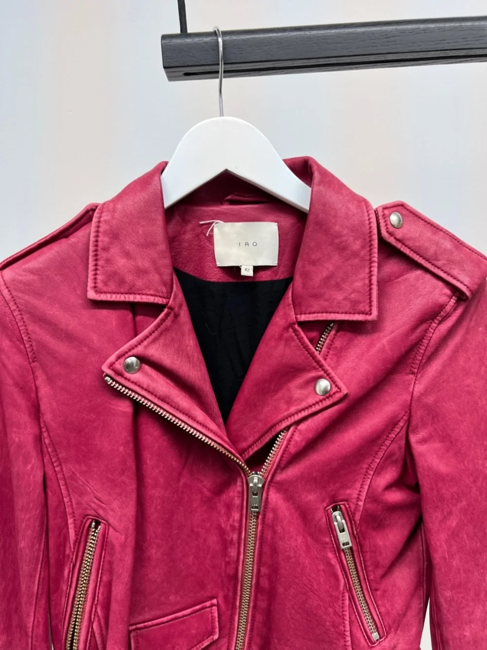 IRO Raspberry Leather Biker Jacket - Picture 2 of 9
